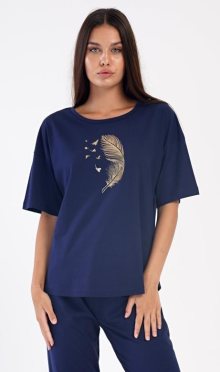 Dámské pyžamo kapri Vienetta Secret Pírko | tmavě modrá | M