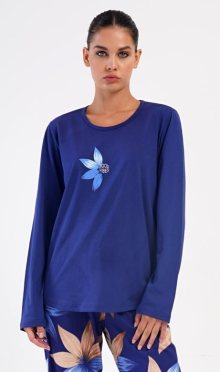 Dámské pyžamo dlouhé Vienetta Secret Sára | tmavě modrá | 1XL