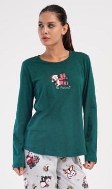 Vánoční dámské pyžamo dlouhé Vienetta Secret Tučňák s dárkem | tmavě zelená | XL