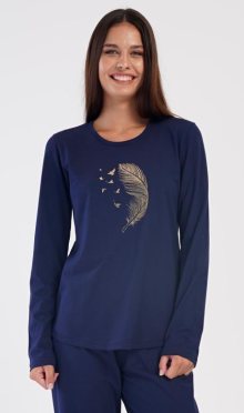 Nadměrné dámské pyžamo dlouhé Vienetta Secret Peří | tmavě modrá | 1XL