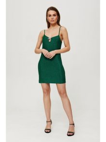 K191 Metalické mini šaty s broží s motýlkem - smaragdové EU S