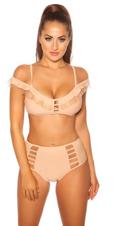 Sexy bikiny w.Kalhoty s vysokým pasem a odnímatelné vycpávky BEIGE S