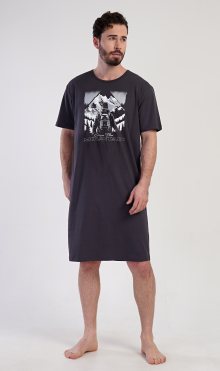 Pánská noční košile s krátkým rukávem Mountain tmavě šedá M
