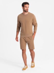 Ombre Clothing Základní tepláková hnědá souprava (mikina + kraťasy) V2-Z77
