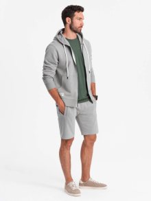 Ombre Clothing Tepláková šedá souprava (mikina na zip+kraťasy) V8-Z76