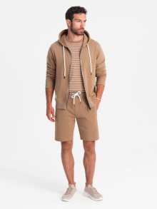 Ombre Clothing Tepláková hnědá souprava (mikina na zip+kraťasy) V2-Z76