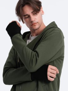 Ombre Clothing Prodloužená asymetrická olivová mikina B1368