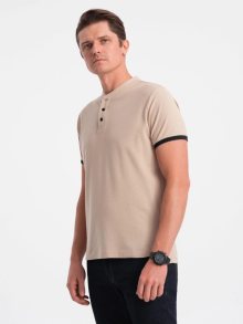 Ombre Clothing Pohodlná trendy béžová polokošile V5 TSCT-0156