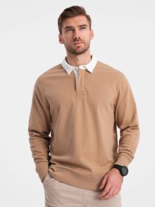 Ombre Clothing Elegantní světle hnědá mikina s pololímečkem V8 SSNZ-0132