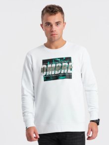 Ombre Clothing Pánská bílá mikina s výrazným nápisem V1 SSPS-0156