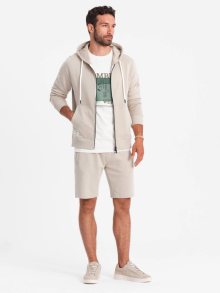 Ombre Clothing Tepláková popelavá souprava (mikina na zip+kraťasy) V1-Z76