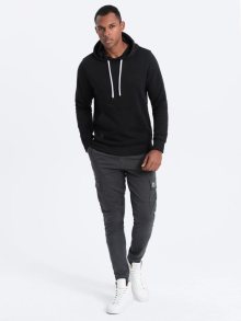 Ombre Clothing Nevšední černá mikina s kapucí V1 OM-SSBN-0120
