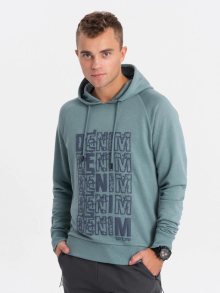 Ombre Clothing Jedinečná tyrkysová mikina s nápisem denim V2 SSPS-0158