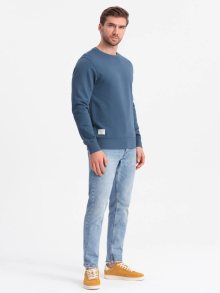 Ombre Clothing Základní tmavě modrá mikina bez kapuce V4 SSBN-0175