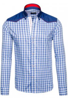 Modrá pánská kostkovaná košile s dlouhým rukávem Bolf 6861