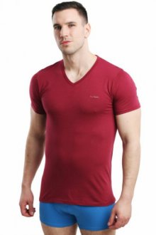 Pierre Cardin Vneck bordový Pánské triko XXL bordová