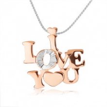 Stříbrný náhrdelník 925 - lesklý nápis \"I LOVE YOU\" měděné barvy SP40.20