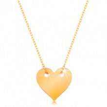Náhrdelník ve žlutém 14K zlatě - malé souměrné ploché srdce, jemný řetízek GG159.29