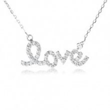Stříbrný náhrdelník 925, přívěsek \"love\" se zirkony, jemný řetízek SP18.10