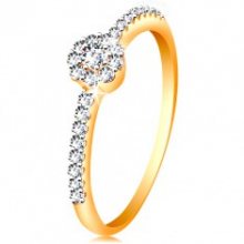 Prsten ve 14K zlatě - zářivý kvítek z čirých zirkonů, zdobená ramena GG197.39/47