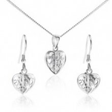 Set ze stříbra 925 - náhrdelník a náušnice, vyřezávaná srdce S49.13