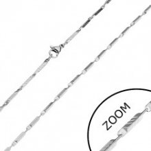 Ocelový řetízek ve stříbrném odstínu - úzké hranaté články s rýhami, 2 mm Z27.10
