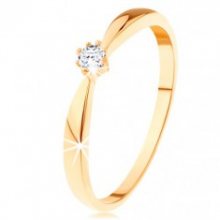 Prsten ze žlutého 14K zlata - zaoblená ramena, kulatý diamant čiré barvy BT500.39/45