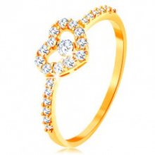 Zlatý prsten 585 - zirkonová ramena, blýskavý čirý obrys srdce se zirkonem GG129.08/129.21/26/129.35