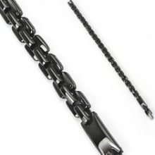 Černý ocelový náramek, lesklý řetěz z hranatých článků P6.9