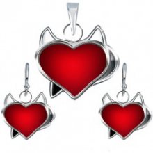 Set náušnic a přívěsku ze stříbra 925 - červené srdce čertík AA36.27