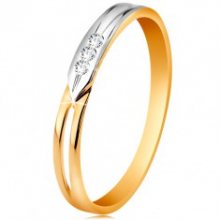 Prsten ze 14K zlata, dvoubarevná ramena s výřezem a třemi čirými zirkonky GG189.43/49