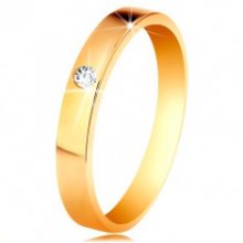 Prsten ve žlutém 14K zlatě - lesklý hladký povrch, kulatý čirý zirkon GG189.36/42