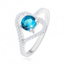 Zásnubní prsten ze stříbra 925, zirkonový obrys srdce, modrý zirkon HH4.2