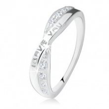 Stříbrný prsten 925, překřížená ramena, zirkony, nápis \"I LOVE YOU\" S76.04