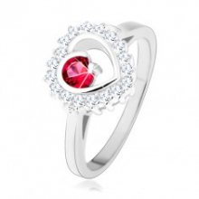 Prsten ze stříbra 925, rhodiovaný, čirý obrys srdce s kulatým růžovým zirkonem HH12.14