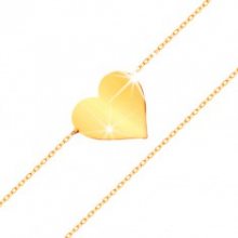 Náramek ve žlutém 14K zlatě - zrcadlově lesklé ploché srdce, blýskavý tenký řetízek GG159.02