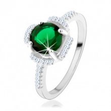Prsten ze stříbra 925, zelený kvítek, lupínky z čirých zirkonů HH3.10