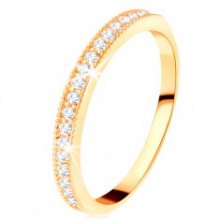 Zlatý prsten 585 - čirý zirkonový pás s vyvýšeným vroubkovaným lemem GG112.10/16