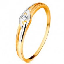 Diamantový prsten ze 14K zlata, dvoubarevná ramena s výřezy, čirý briliant BT179.35/41/500.22