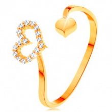 Zlatý prsten 585 - zvlněná ramena ukončená obrysem srdce a plným srdíčkem GG154.36/42