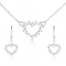 Set ze stříbra 925 - náhrdelník a visací náušnice, zirkonový obrys srdce T19.17
