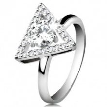 Stříbrný 925 prsten - zirkonový obrys trojúhelníku, kulatý čirý zirkon uprostřed K02.07