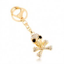 Přívěsek na klíče, zlatý odstín, lebka s překříženými kostmi, zirkony SP65.13