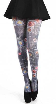 punčocháče PAMELA MANN Denim Rockabilly Printed Tights