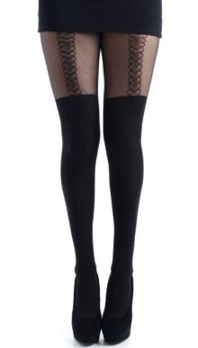 punčocháče PAMELA MANN - Outline Heart Suspender Tights - Black - PM113