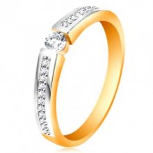 Zlatý 14K prsten s lesklými dvoubarevnými rameny, čiré zirkony GG195.52/58