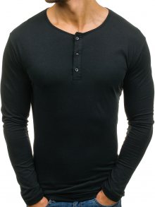Černé pánské henley tričko s dlouhým rukávem Bolf 1114
