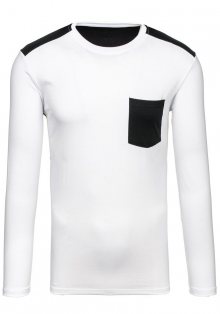 Bílé pánské tričko s dlouhým rukávem bez potisku Bolf 202