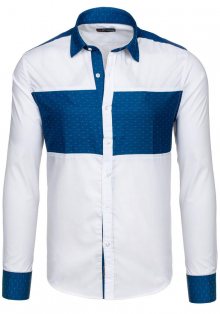 Bílo-modrá pánská vzorovaná košile s dlouhým rukávem Bolf 5781