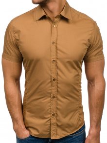 Kamelová pánská elegantní košile s krátkým rukávem Bolf 7501